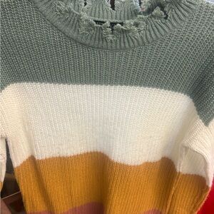 Striped Crewneck Sweater in Sage, Cream & Mustard